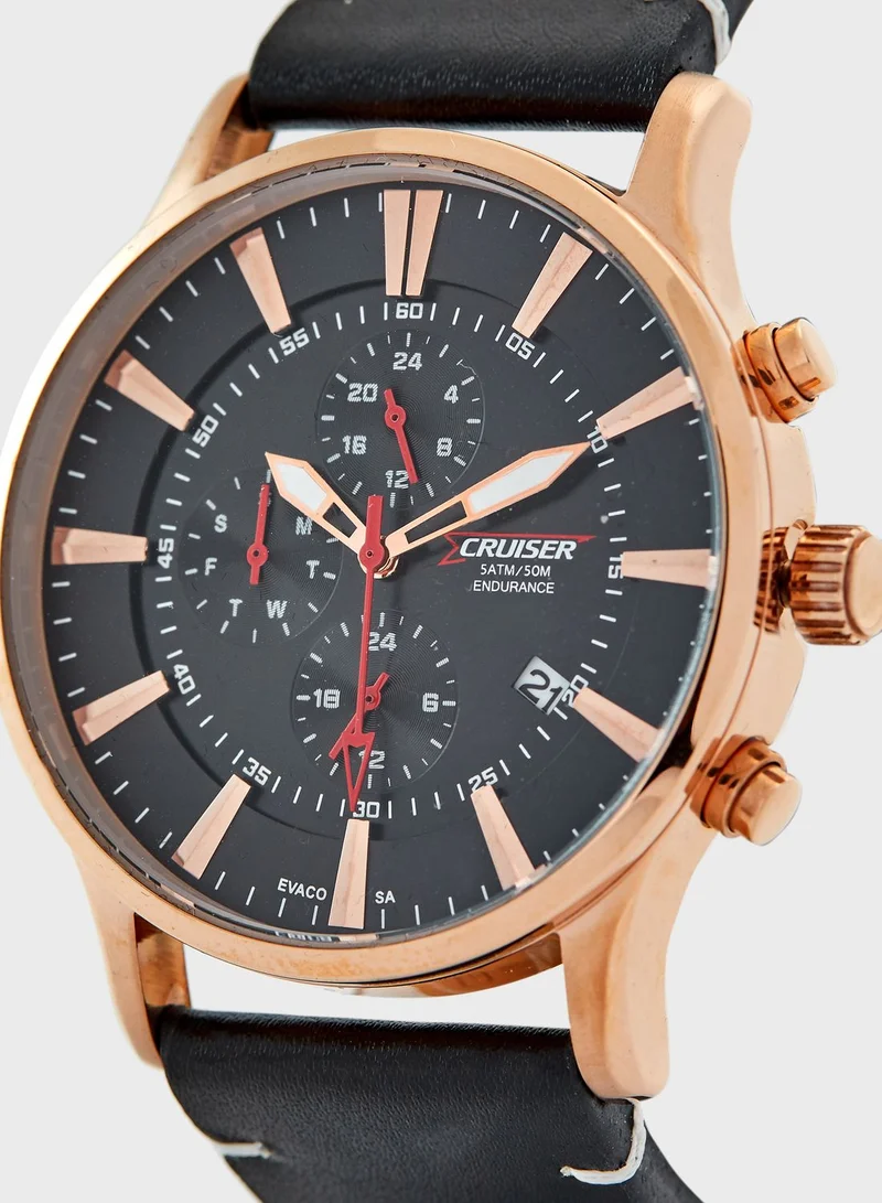 CRUISER Leather Strap Chronograph Watch