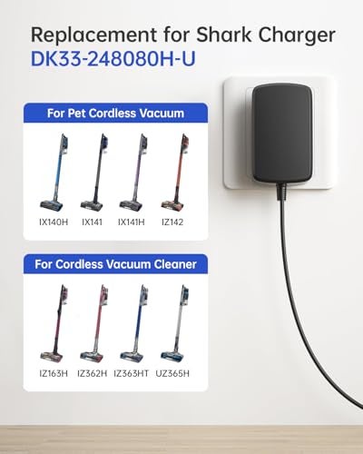 Naubluvo 24.8V Charger for Shark Pet Cordless Stick Vacuum IX141 IZ140H IX141H IZ142, 4.9FT Power Cord for Shark Cordless Vacuum Cleaner IZ163H IZ362H IZ363HT, Replacement for Charger DK33-248080H-U - Image 3