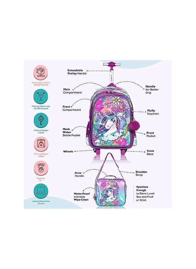 Eazy Kids Eazy Kids - Back To School - 18" Set Of 4 School Bag Lunch Bag Activity Bag & Pencil Case Unicorn - Pink  - Image 5