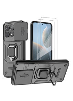 [1+2 Sets] For Xiaomi Poco F6 Pro 5G Case & Screen Protector Built Slide Camera Protection Cover Military Heavy Duty Protective Phone Case with 2 Tempered Glass Screen Protector