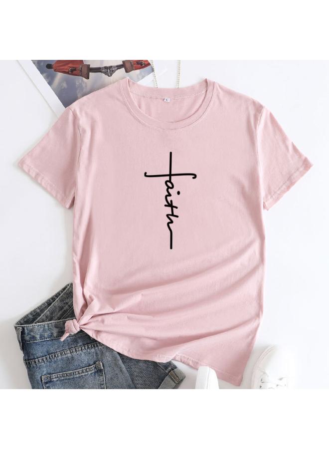 Women's Tops Women's Cross Faith Pattern Print, Casual Short-sleeved T-shirt for Women