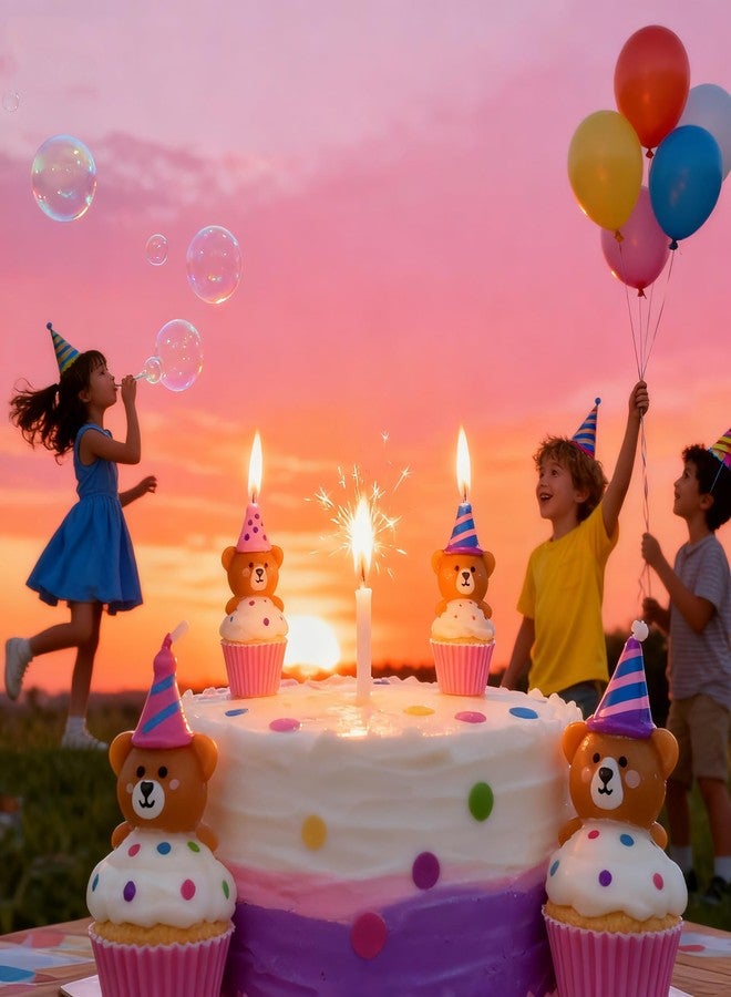 T-shin Adorable Bear Birthday Cupcake Candles,3-Pack with Party Hat Bears Funny Bear Happy Birthday Candles,Multi-Color Cake Toppers for Birthdays & Festive Desserts - Image 3