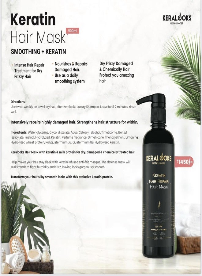 Keralooks Professional® Keratin Hair Mask for Women 500ml | Intensive Repair for Dry, Frizzy & Damaged Hair | Deep Nourishment & Hydration | Ideal for Curly, Wavy & Color-Treated Hair - Image 5