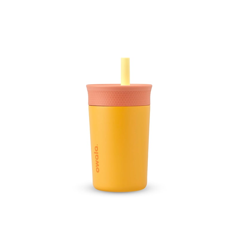 Owala Kids Insulation Stainless Steel Tumbler with Spill Resistant Flexible Straw, Easy to Clean, Kids Water Bottle, Great for Travel, Dishwasher Safe, 12 Oz, Peach and Yellow (Picnic) - Image 1