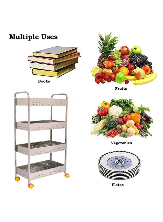 Aatamiy Steel 4 Layer Folding Perforated Trolley Fruit and Vegetable Storage Rack Kitchen Utensil Organizer Stand Onion Potato Basket Kitchen Bathroom Rack Book Shelf Spice Rack - Image 3