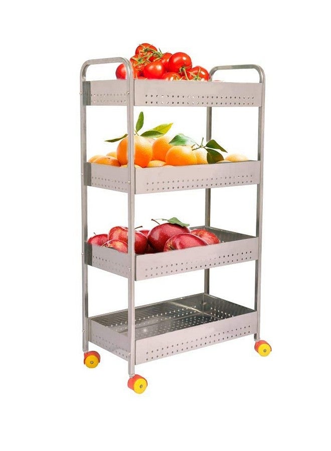 Aatamiy Steel 4 Layer Folding Perforated Trolley Fruit and Vegetable Storage Rack Kitchen Utensil Organizer Stand Onion Potato Basket Kitchen Bathroom Rack Book Shelf Spice Rack - Image 1