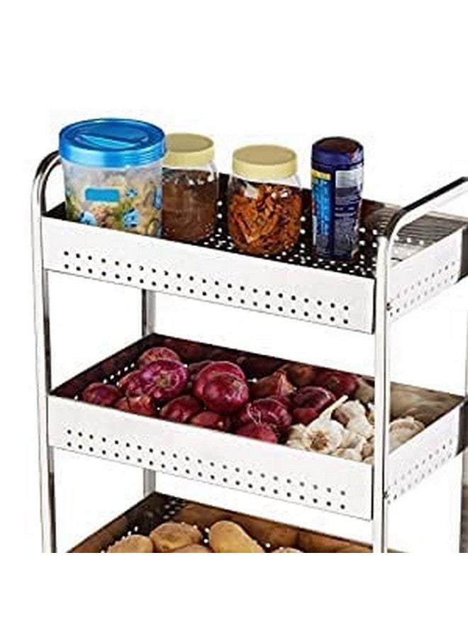 Aatamiy Steel 4 Layer Folding Perforated Trolley Fruit and Vegetable Storage Rack Kitchen Utensil Organizer Stand Onion Potato Basket Kitchen Bathroom Rack Book Shelf Spice Rack - Image 5