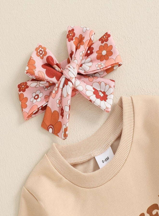 SAYOO Aunties Bestie Baby Clothes Baby Girl Aunt Saying Letter Sweatshirt Pullover Floral Long Pants Headband 3Pcs Outfit (Khaki, 6-12 Months) - Image 4