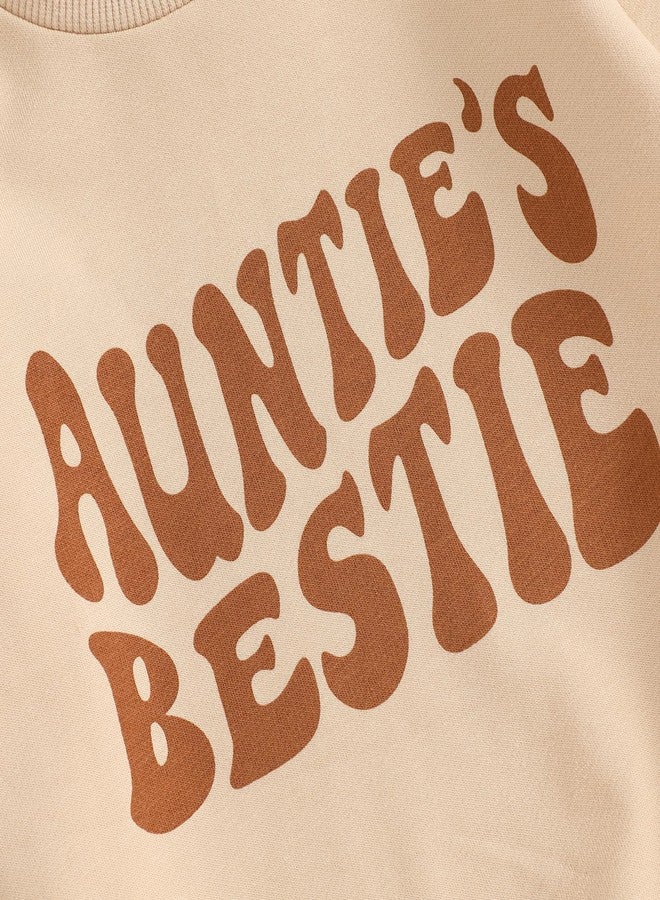 SAYOO Aunties Bestie Baby Clothes Baby Girl Aunt Saying Letter Sweatshirt Pullover Floral Long Pants Headband 3Pcs Outfit (Khaki, 6-12 Months) - Image 5