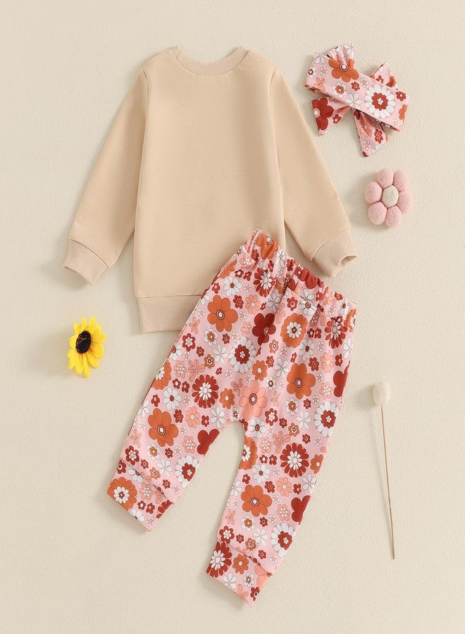 SAYOO Aunties Bestie Baby Clothes Baby Girl Aunt Saying Letter Sweatshirt Pullover Floral Long Pants Headband 3Pcs Outfit (Khaki, 6-12 Months) - Image 3