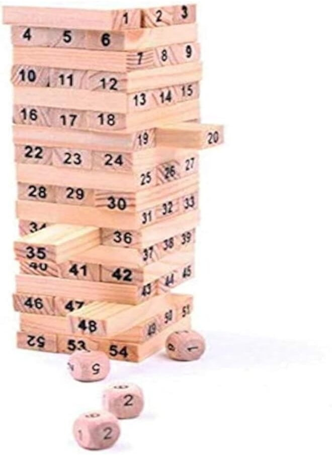 Generic - Generic Wooden Bosideng Number Toppling Timbers Game Blocks Stacking Tower Fun Outdoor Lawn Yard Education Toy - 54 Pieces - Image 1