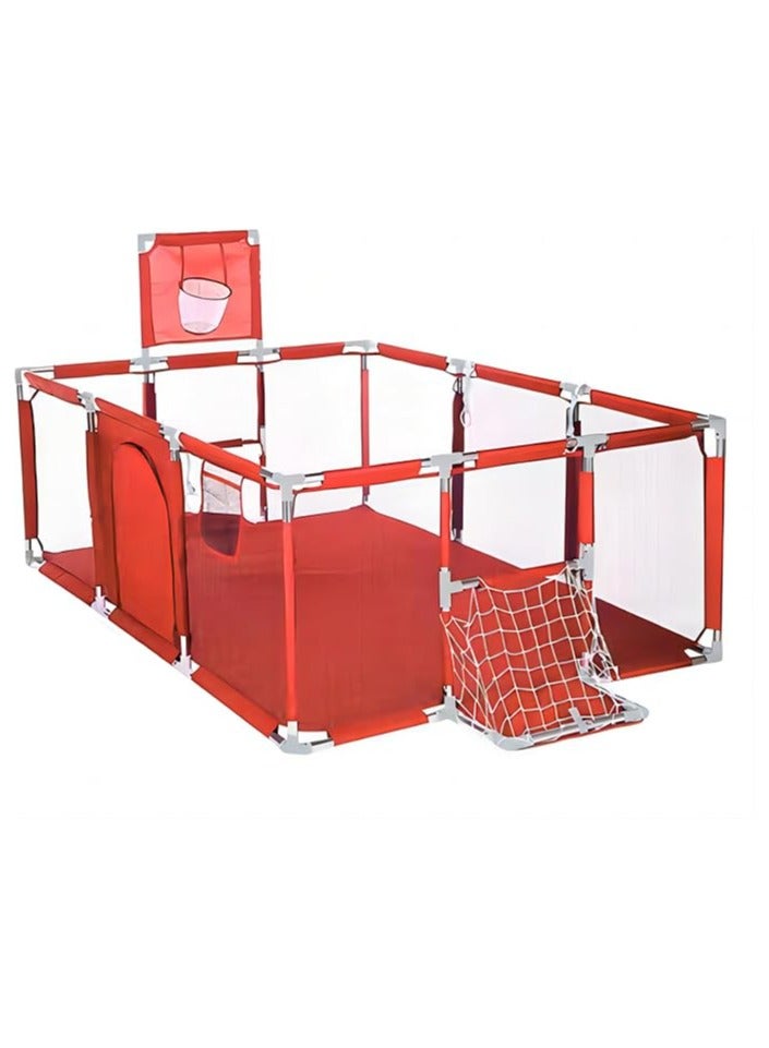 Whynot 🏀⛹️‍♂️ Extra Large Mesh Baby Playpen with Basketball Hoop & Soccer Net – Foldable Safety Play Yard for Indoor & Outdoor (122×182×66 cm)  - Image 1