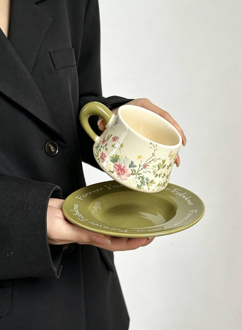 Retro Ceramic Coffee Cup and Saucer Gift Set, 280ml Large Capacity Coffee Cup Set with Gift Box, Elegant Floral Hand-Painted Design, Perfect for Coffee, Tea and Espresso Lovers, Best Gift for Family, Friends, Ramadan, Eid, Housewarmings, Birthday and Any Other Occasions - Image 2