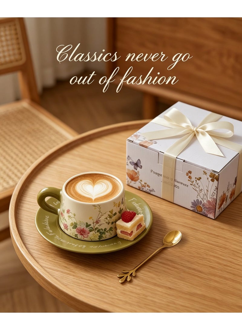Retro Ceramic Coffee Cup and Saucer Gift Set, 280ml Large Capacity Coffee Cup Set with Gift Box, Elegant Floral Hand-Painted Design, Perfect for Coffee, Tea and Espresso Lovers, Best Gift for Family, Friends, Ramadan, Eid, Housewarmings, Birthday and Any Other Occasions - Image 3