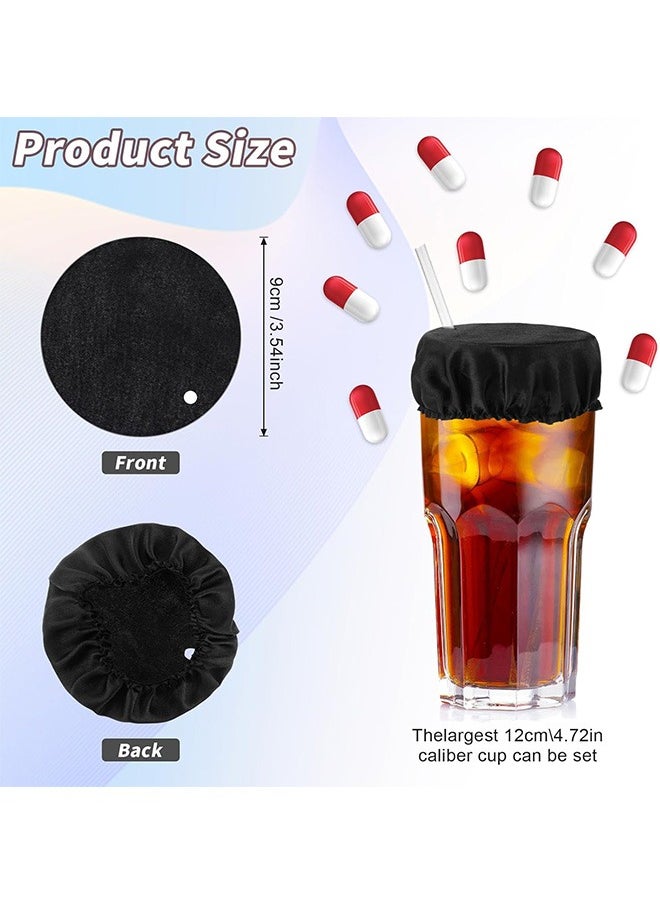 Urit 2 Pcs Drink Cover, Fabric Drink Cover with Straw Hole, Women Cup Covers Protector (Black)  - Image 2