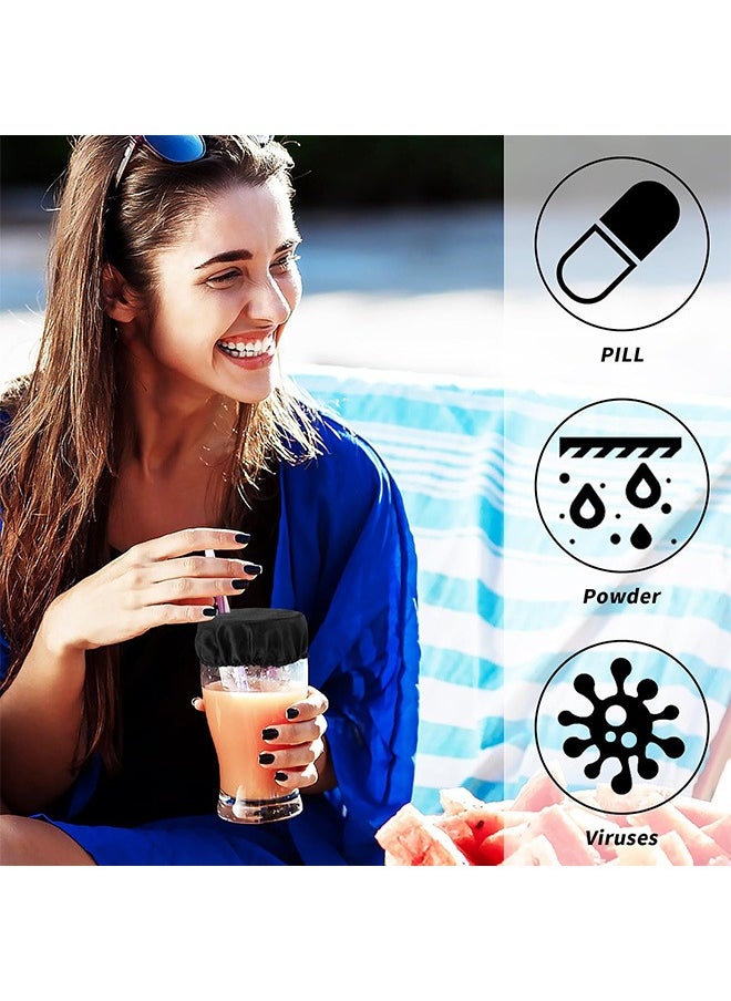 Urit 2 Pcs Drink Cover, Fabric Drink Cover with Straw Hole, Women Cup Covers Protector (Black)  - Image 4