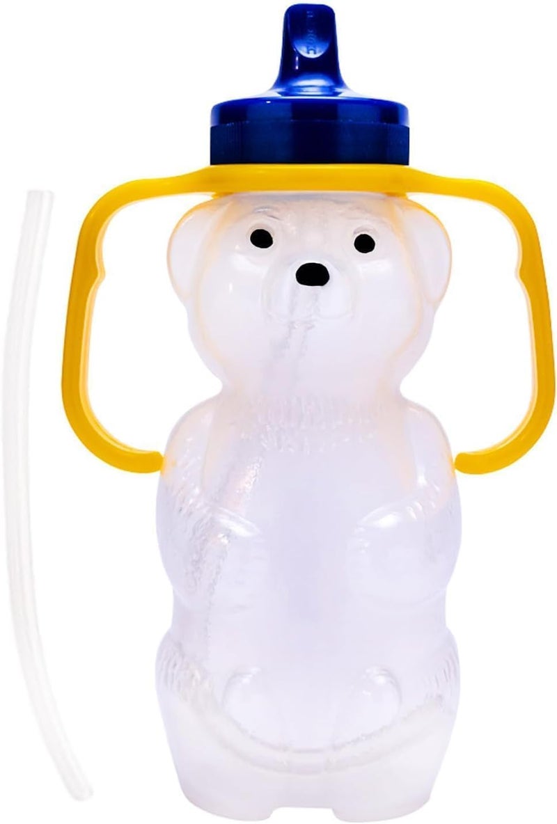 Talktools Honey Bear Drinking Cup with 2 Flexible Straws - Includes Instructions - Spill-proof Lid - Image 1