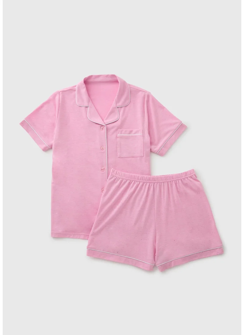 Matalan Girls Pink Shimmer Button Pyjama Set
