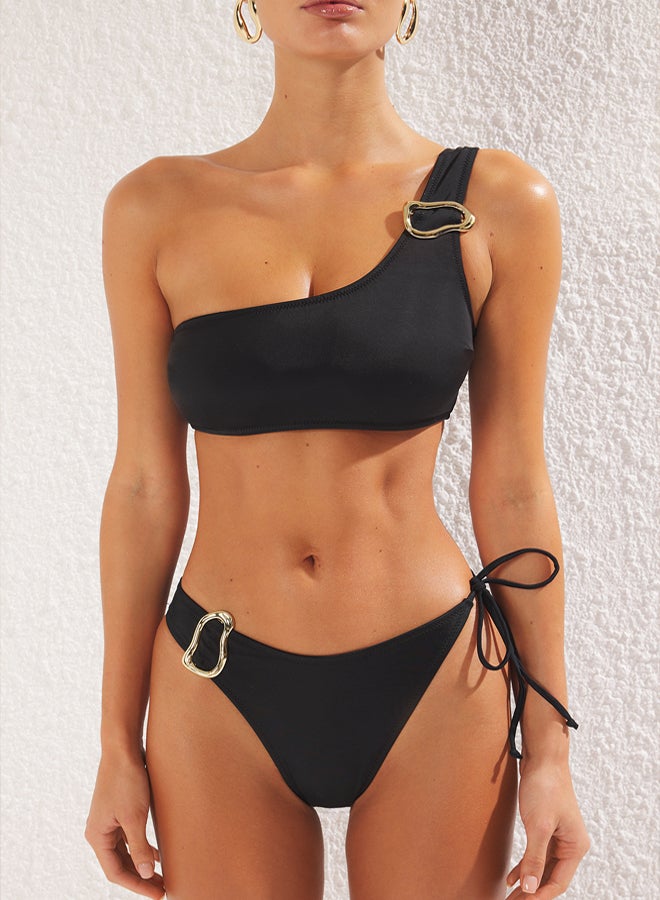 trendyol Black One Shoulder Accessorized Regular Bikini Set  - Image 3