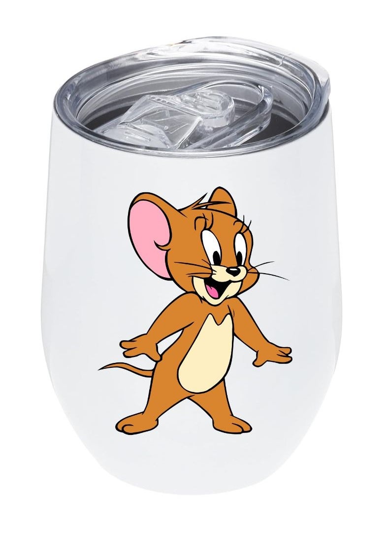 LOUD UNIVERSE White Stainless Steel Insulated Tumbler 12Oz With Lid Printed Jerry Cartoon, Perfect Cute Gift For Hot And Cold Drinks  - Image 1