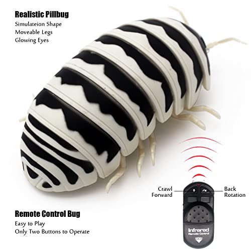 Tipmant RC Bug Remote Control Worm Realistic Pillbug Electronic Animal Prank Toy Insect Car Vehicle Kids Birthday Gifts Black White - Image 5