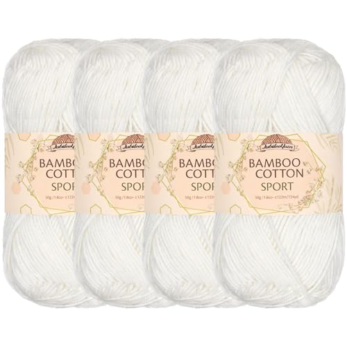 BambooMN JubileeYarn Bamboo Cotton Sport Yarn - 50g/Skein - Cotton White - 4 Skeins - Image 1
