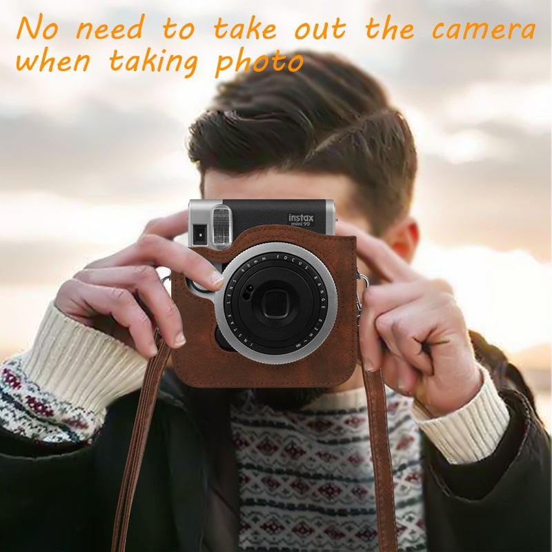 FINTIE Protective Case Compatible with Fujifilm Instax Mini 90 Neo Classic Instant Film Camera - Premium Vegan Leather Bag Cover with Removable Strap, Vintage Brown - Image 4