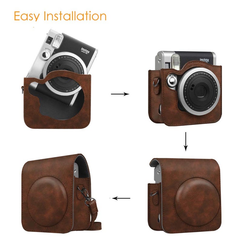 FINTIE Protective Case Compatible with Fujifilm Instax Mini 90 Neo Classic Instant Film Camera - Premium Vegan Leather Bag Cover with Removable Strap, Vintage Brown - Image 5