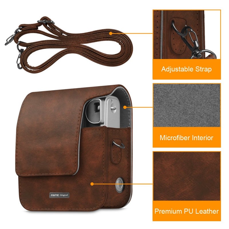FINTIE Protective Case Compatible with Fujifilm Instax Mini 90 Neo Classic Instant Film Camera - Premium Vegan Leather Bag Cover with Removable Strap, Vintage Brown - Image 3