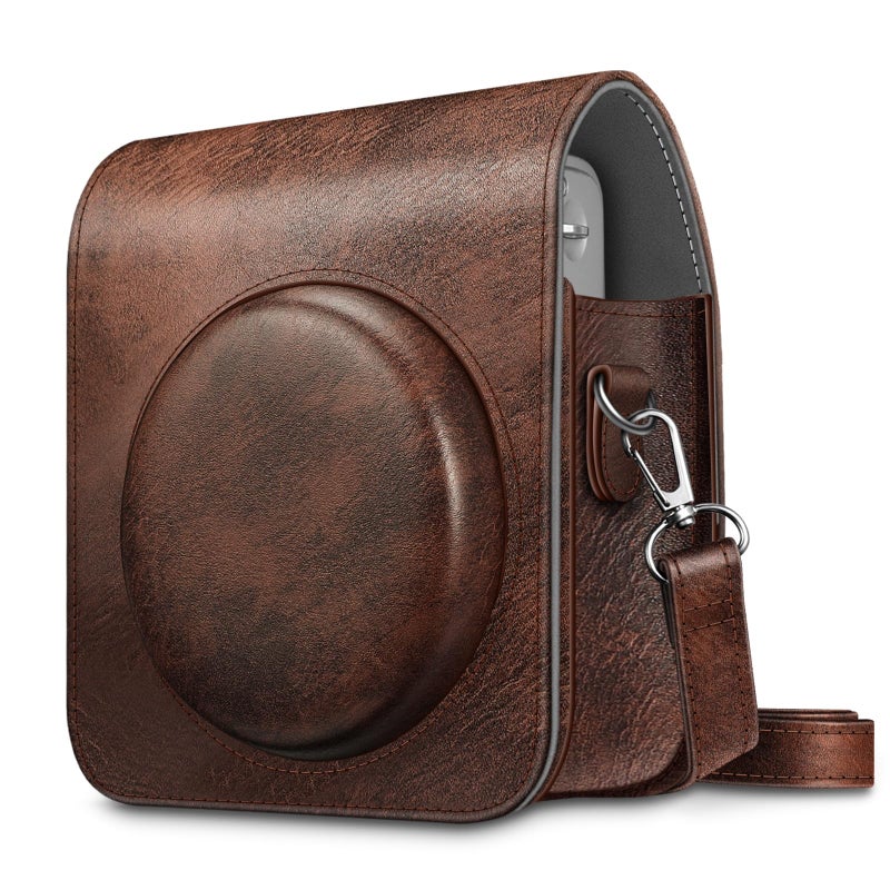 FINTIE Protective Case Compatible with Fujifilm Instax Mini 90 Neo Classic Instant Film Camera - Premium Vegan Leather Bag Cover with Removable Strap, Vintage Brown - Image 1