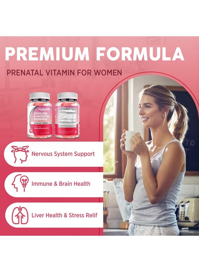 Hollegend Prenatal Choline Inositol Gummies, Chewable Choline Supplement with DHA, Prenatal Vitamin for Women & Kids, Support Nervous System, Immune & Brain Health, Vegan Strawberry Flavor, Sugar Free, 60 Ct - Image 3
