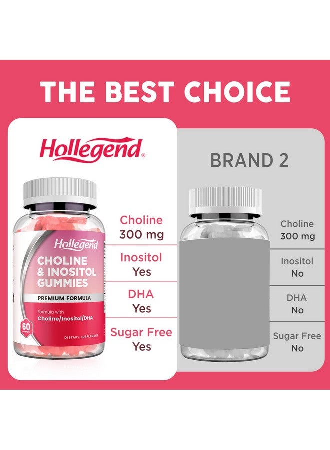 Hollegend Prenatal Choline Inositol Gummies, Chewable Choline Supplement with DHA, Prenatal Vitamin for Women & Kids, Support Nervous System, Immune & Brain Health, Vegan Strawberry Flavor, Sugar Free, 60 Ct - Image 4