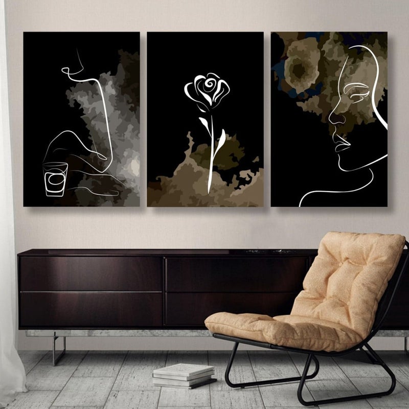 Marktna Three modern-designed canvas panels with a hollow frame, measuring (120×60), three pieces - Image 1