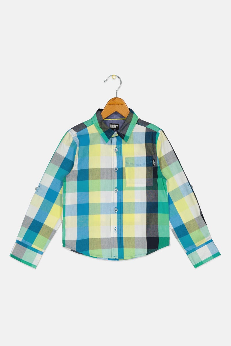 DKNY قميص كاجوال طويل الأكمام للأولاد، مزخرف بمربعات، متعدد الألوان - Image 1