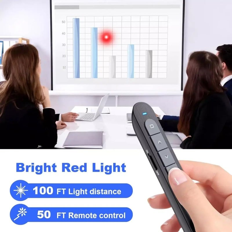 Wireless Presentation Remote Control, Red Laser Pointer, 100ft Range, Compatible with Mac, Windows, Linux, No Battery - Image 2