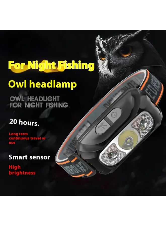Orange Mini Sensor Headlamp USB Rechargeable COB LED Flashlight For Night Fishing Camping - Image 2