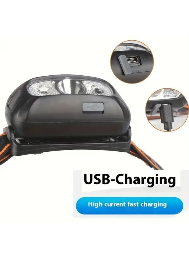 Orange Mini Sensor Headlamp USB Rechargeable COB LED Flashlight For Night Fishing Camping - Image 4