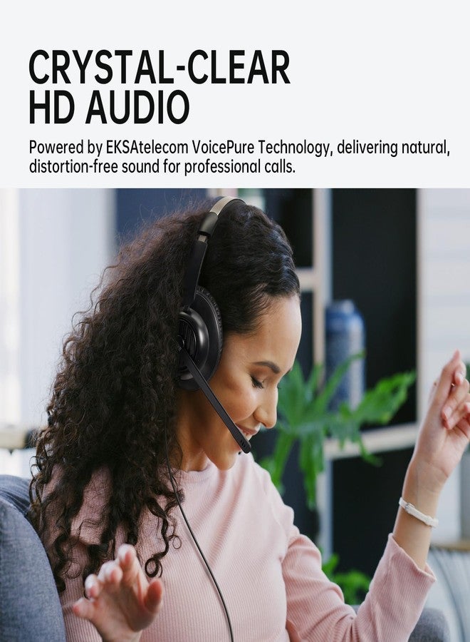 EKSA H8 USB Headset with Microphone for Work, Stereo Wired Computer Headphones with Mic Noise Cancelling, in Line Controls, 3.5mm Jack USB-C/A Over-Ear Headset for PC Laptop Office Call Center Teams - Image 2