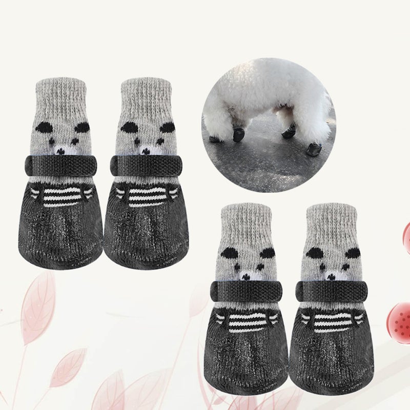 4pcs Pet Dog Puppy Cat Non- Cotton Socks with Cartoon Prints Size L (Black) - Image 5