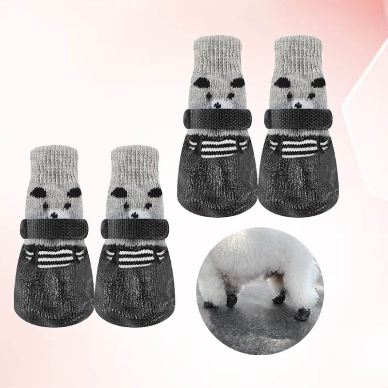 4pcs Pet Dog Puppy Cat Non- Cotton Socks with Cartoon Prints Size L (Black) - Image 3