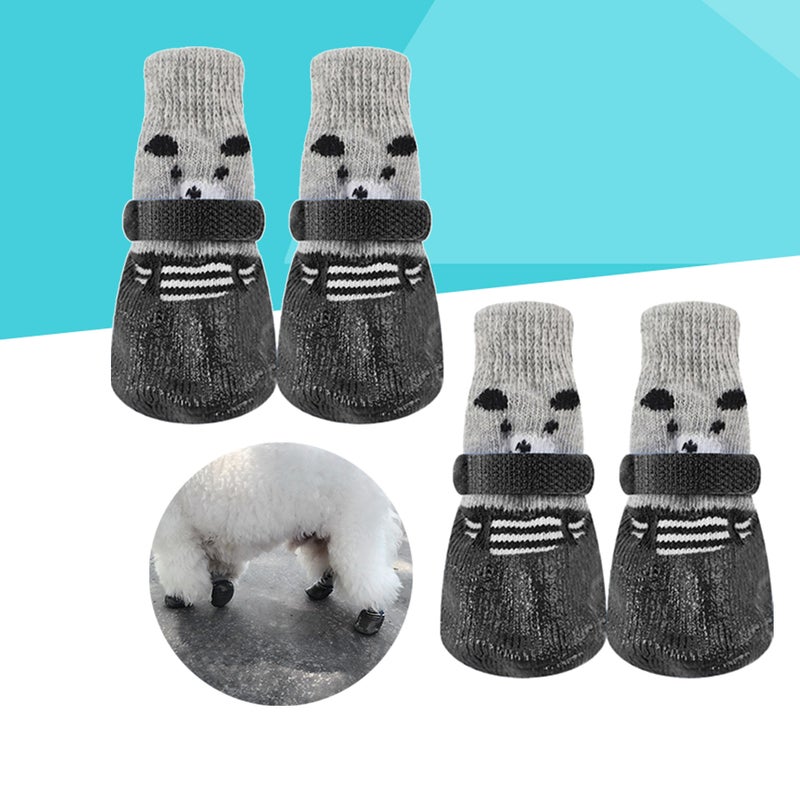 4pcs Pet Dog Puppy Cat Non- Cotton Socks with Cartoon Prints Size L (Black) - Image 1