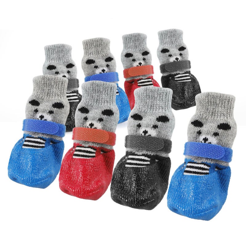 4pcs Pet Dog Puppy Cat Non- Cotton Socks with Cartoon Prints Size L (Black) - Image 2