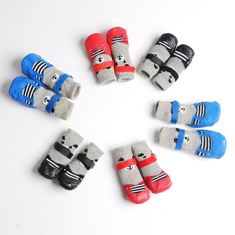4pcs Pet Dog Puppy Cat Non- Cotton Socks with Cartoon Prints Size L (Black) - Image 4