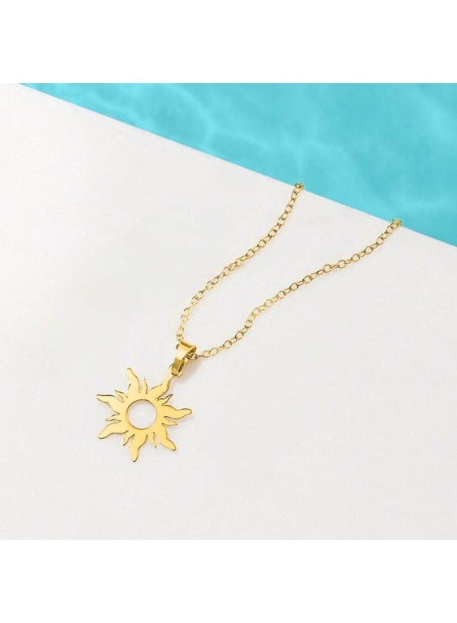 Gold Sun Necklaces for Women, Stainless Steel Gold Plated Pendant Necklace Simple Cute Necklaces for Women Dainty Layered Choker Necklaces for Women Gold Jewelry for Teen Girls - Image 5