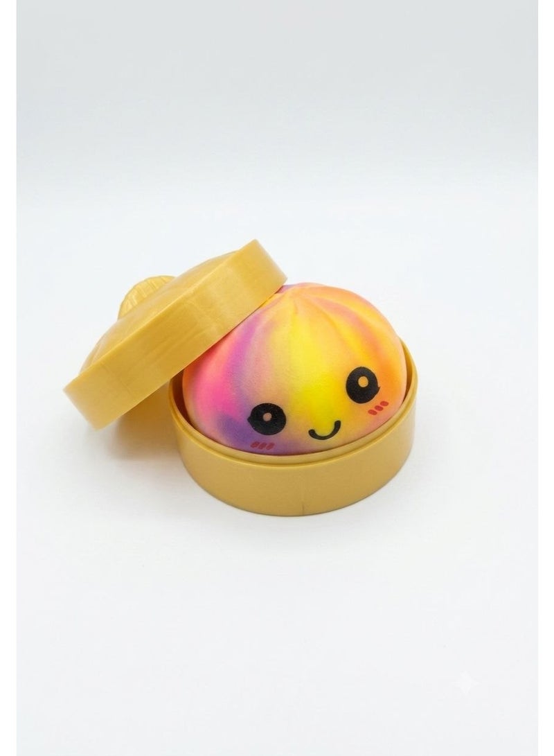squishy Dumpling Squishy Fidget Toy – Mochi Fidget Toy Soft Bao Bun Stress Relief Balls with Realistic Steamer Container | Anti-Anxiety Sensory Squeeze Toy for Kids & Adults | Office Decompression Desk Accessory & Calming Toy Gift (Round Color) - Image 1