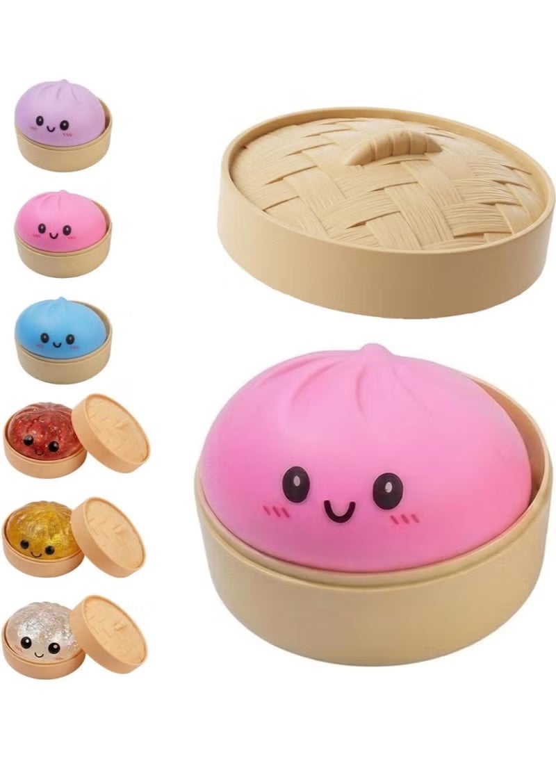 squishy Dumpling Squishy Fidget Toy – Mochi Fidget Toy Soft Bao Bun Stress Relief Balls with Realistic Steamer Container | Anti-Anxiety Sensory Squeeze Toy for Kids & Adults | Office Decompression Desk Accessory & Calming Toy Gift (Round Color) - Image 3
