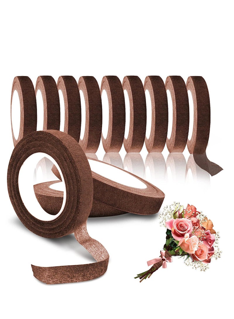 Y&D 30 Yard Floral Tapes for Bouquet Stem Wrapping Green Tape Arranging Craft Projects Corsages Wedding Making 12 Rolls (Brown) - Image 1
