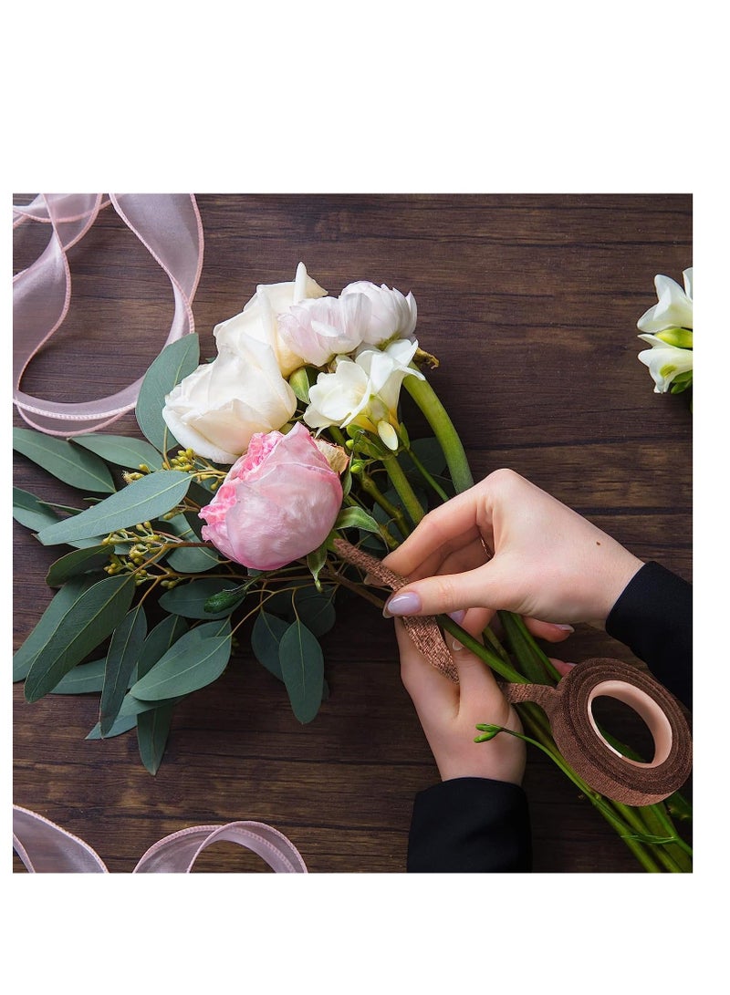 Y&D 30 Yard Floral Tapes for Bouquet Stem Wrapping Green Tape Arranging Craft Projects Corsages Wedding Making 12 Rolls (Brown) - Image 2