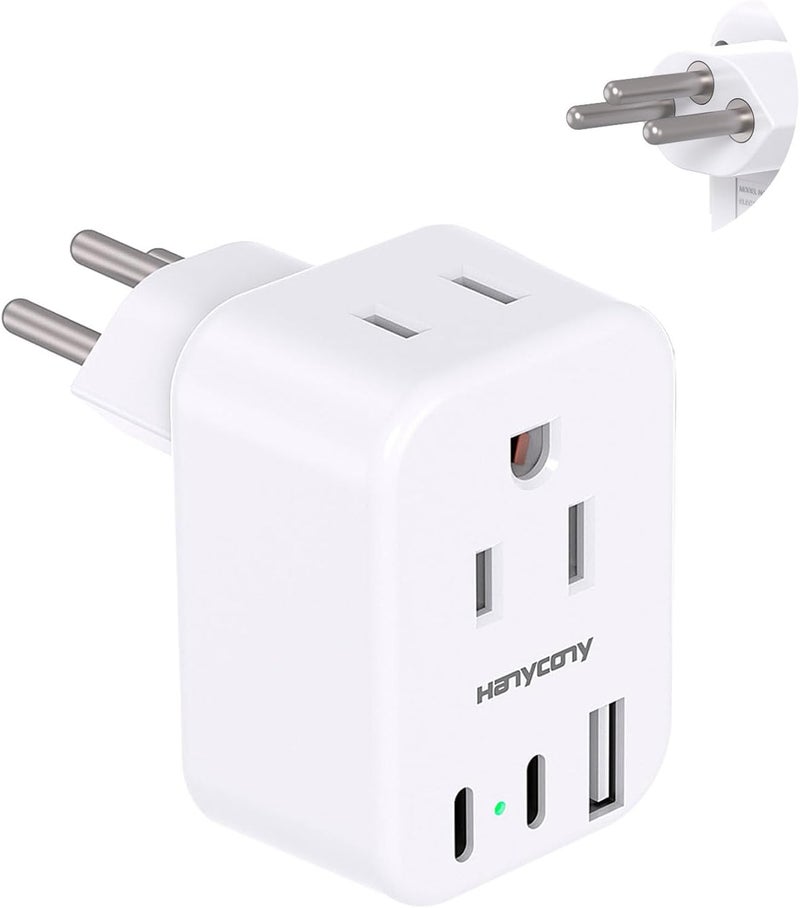 HANYCONY محول طاقة السفر السويسري ، محول طاقة من النوع J مع منفذين و3 منافذ USB (2 USB C) للاستخدام من الولايات المتحدة إلى سويسرا وليختنشتاين ورواندا - Image 1
