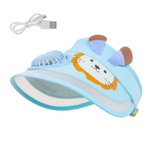 GREUS Kids Visor, Sun Visor Hat with USB Charging Fan, Cute Cartoon Design, Wide Brim Empty Top Sunhat for Boys Girls Outdoor - Image 3